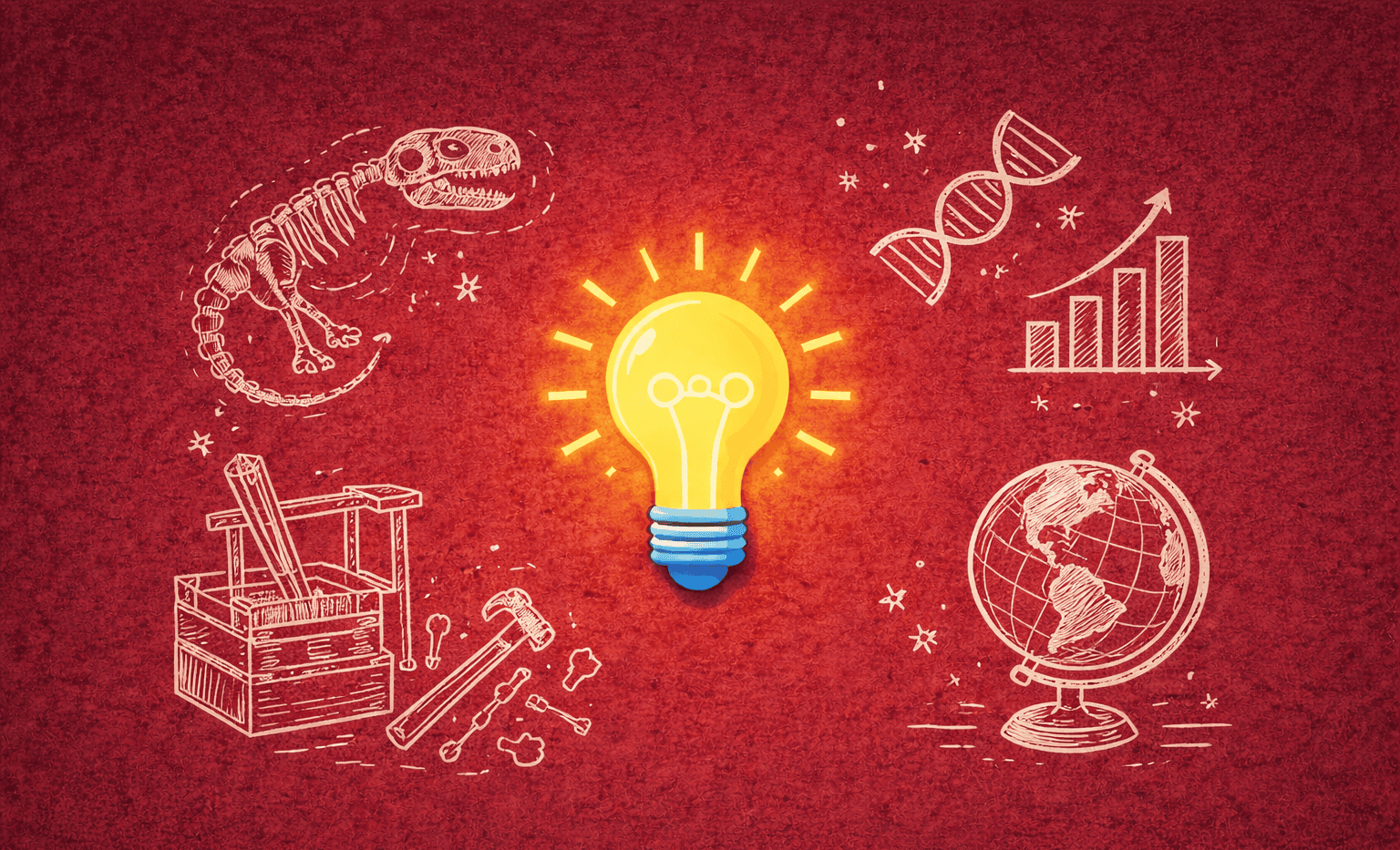 A lightbulb surrounded by the things children ask about